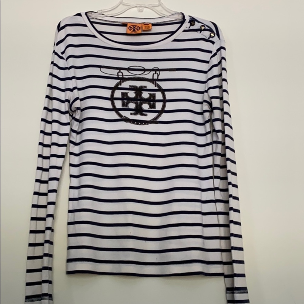 Tory Burch Striped Long Sleeve Pima Cotton Tee M